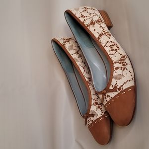 Tan and white lace flats from Talbots